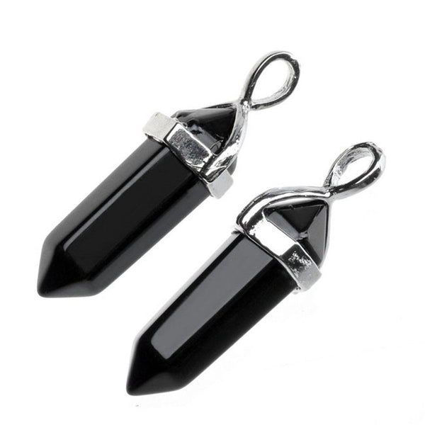 1pc Natural Black Crystal Gemstone Pendant Necklace, 18 Inch Surgical Stainless Steel Chain, GGP-C15