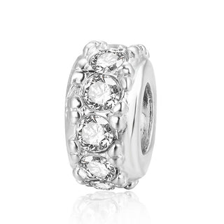 1pc 925 Sterling Silver April Birthstone Bead Charm, Diamond Clear Cubic Zirconia CZ, 9.5x5mm, Hole ID 4.5mm, EC1-C4