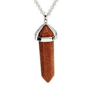 1pc Brown Goldstone Sandstone Gemstone Pendant Necklace, 18 Inch Surgical Stainless Steel Chain, GGP-C8
