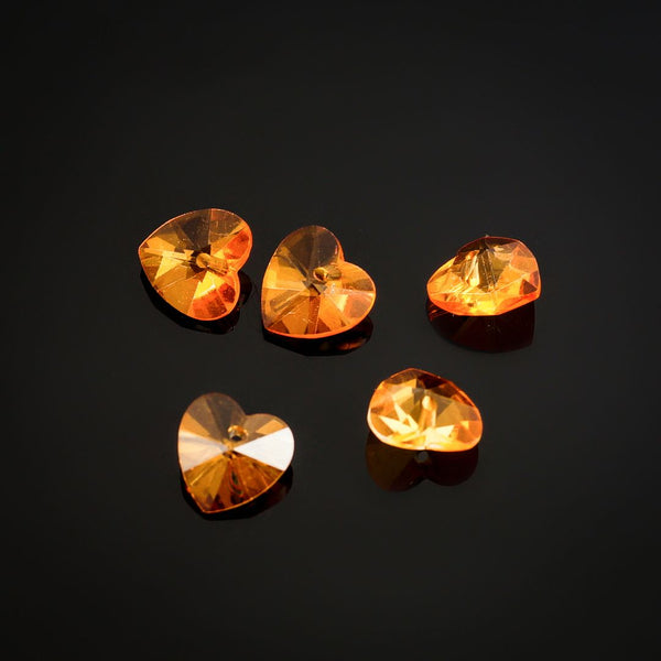 20pcs Top Drilled Valentine Heart Drop Crystal Beads, November Topaz Yellow Birthstone Beads, 10mm, Hole ID 1mm, BB15-11