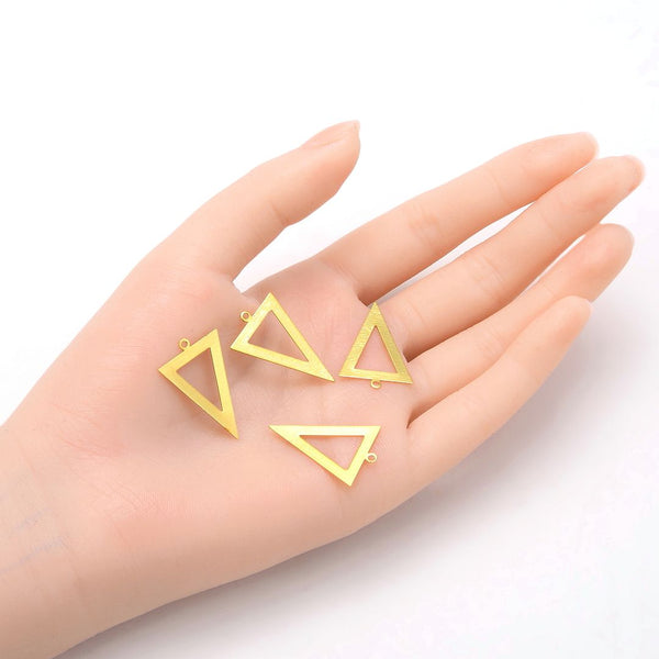 10pcs 26mm Hollow Triangle Drop Pendants, Tarnish Resistant, 18K Yellow Gold Plated Brushed Brass, BF-A8