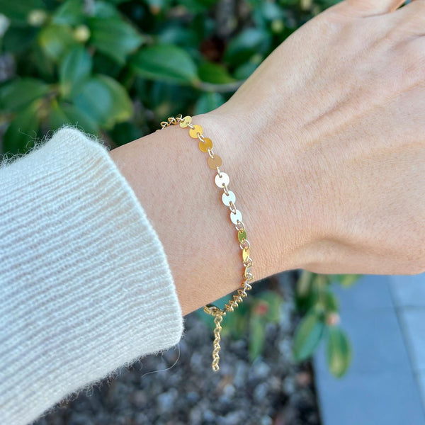 1pc Real 1/20 14K Gold Filled Coin Link Chain Bracelet, 6.5 Inch with 1 Inch Extender, JB-19