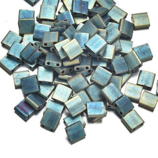 10g Miyuki Full Tila Seed Beads 5x5mm, Matte Metallic Iris Green Patina (TL2008)