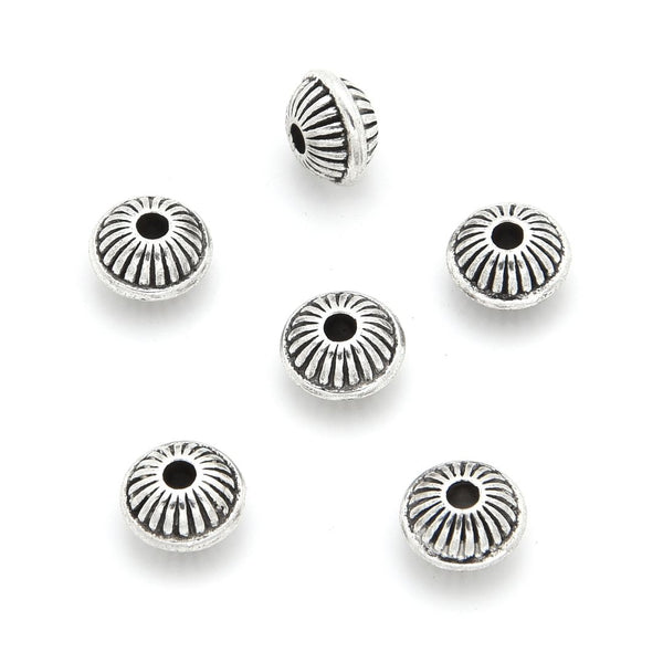 200pcs Small Saucer Rondelle Beads, Antique Silver, 6.8mm, Hole 1.8mm, MC-S5