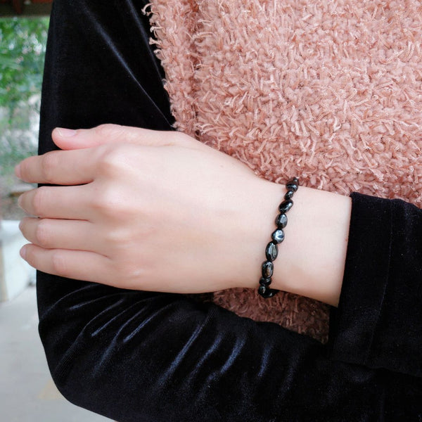 1 Strand Stretch Natural Black Tourmaline Free Form Gemstone Bracelet, 5-8mm Small Beads, Length Selections: 7 inch/7.5 inch