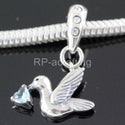 1pc 925 Sterling Silver Bird Charm, Freedom Lover March Birthstone Charm Drop, Blue Aquamarine Cubic Zirconia CZ, 20mm Long, Hole ID 4.5mm, EC1-D3