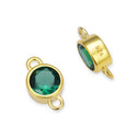 2pcs 925 Sterling Silver 4mm Tiny May Birthstone Links, Real 18K Yellow Gold Plated, Emerald Green Cubic Zirconia Gemstone Connector, SXP5-5