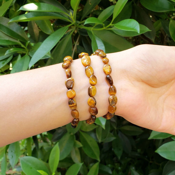 1 Strand Stretch Natural Yellow Tiger Eye Free Form Gemstone Bracelet, 5-8mm Small Beads, Length Selections: 7 inch/7.5 inch
