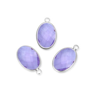 10pcs Grade A June Alexandrite Purple Oval Birthstone Charm Drops, Sterling Silver Plated Brass, 18x13mm, CCP6-S6