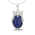 1pc Natural Blue Lapis Lazuli Gemstone Owl Pendant Necklace, 18 Inch Surgical Stainless Steel Chain, GGP-G2