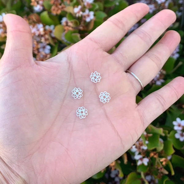 20pcs 925 Sterling Silver Textured Flower Round Bead Caps, Bead End Caps, 7.3mm, Hole ID 1mm, SS232-1