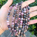 Natural Rhodonite Gemstone Round Beads, 1 Strand/15 Inch, Size Selections: 4mm/6mm/8mm