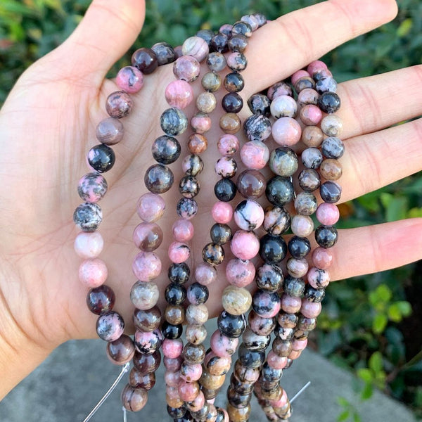 Natural Rhodonite Gemstone Round Beads, 1 Strand/15 Inch, Size Selections: 4mm/6mm/8mm