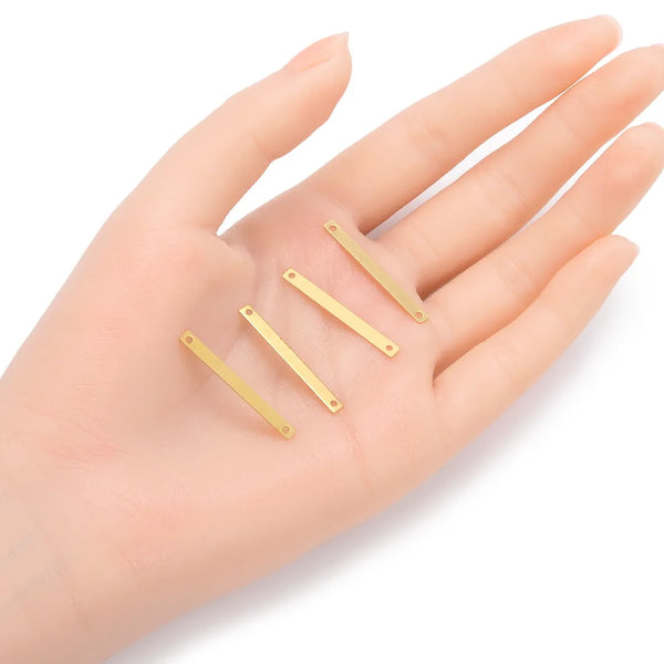 50pcs Raw Brass Horizontal Rectangle Bar Connector Link, 2-Hole, 30mm, Unplated/Uncoated, CX-E1