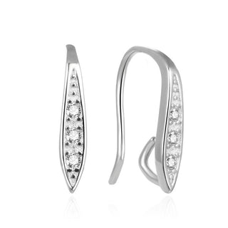 4pcs 925 Sterling Silver Fancy Earring Hooks, 3 Cubic Zirconia CZ, Tarnish Resistant Rhodium Plated, 15mm, SS446