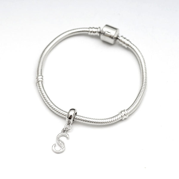 1pc 925 Sterling Silver Letter S, Alphabet Charm Pendant Drop, 18mm Long, Hole ID 4.5mm, EC3-A19