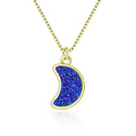 1pc Natural Druzy Crystal Pendant Necklace, Purple Blue Moon Drop Small Gemstone Pendant, 18 inch Gold Plated Stainless Steel Chain, GGP28-6