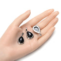 2pcs Natural Black Obsidian Teardrop Gemstone Pendants, 22mm Pear Stone Drops, G2P-J5