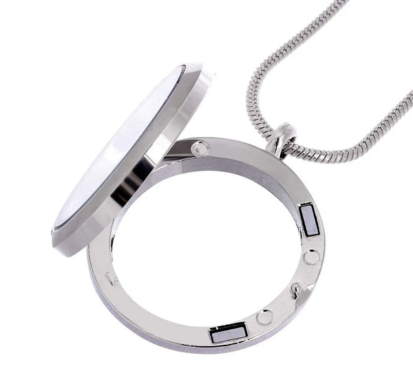 1pc Living Memory Floating Locket Necklace, 35mm Round Glass Open Pendant, 28 Inch Stainless Steel Chain, MCL284