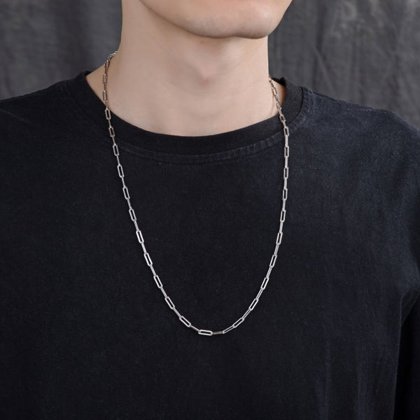 1pc 925 Sterling Silver Paperclip Cable Link Chain Necklace, Tarnish Resistant Rhodium Plated, 3.5mm, Thick Strong, Length Selections: 18/20/22/24/26 inch