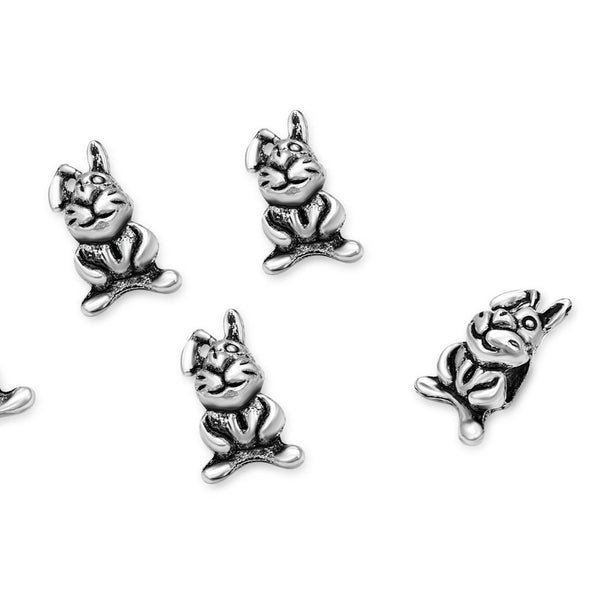 20pcs Cute Bunny Rabbit Large Hole Beads, Hole ID 4.5mm, Antique Silver, Zinc Alloy Metal, MEC-A5