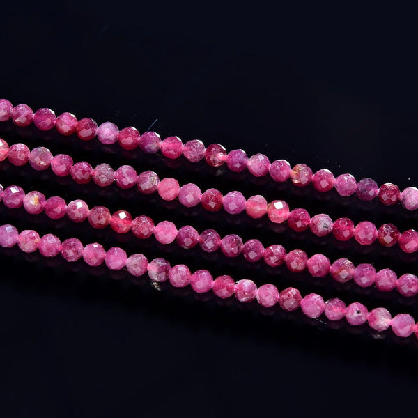 Natural Pink Tourmaline Gemstone Tiny Small Faceted Round Beads, 4mm, Hole ID 0.6mm, 15 Inch/1 Strand, GK4-1