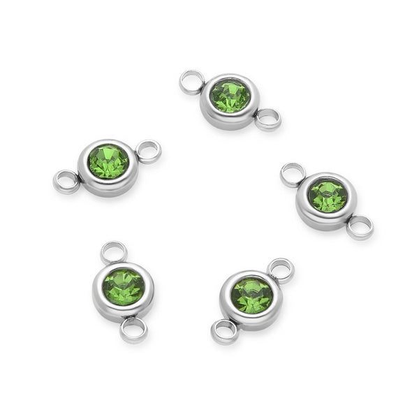 10pcs Grade A August Peridot Green Birthstone Links, Stainless Steel, Tarnish Resistant, 6mm, CCP34-8