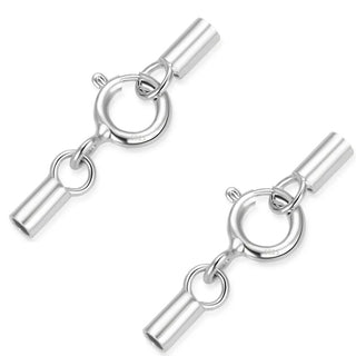 5pcs 925 Sterling Silver Tube Cord End Cap Clasps, Tarnish Resistant Rhodium Plated, Glue In Cord End, 17mm, Hole ID 1.3mm, SS148-1