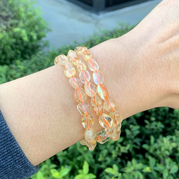 1 Strand Stretch Natural Yellow Citrine Free Form Gemstone Bracelet, 5-8mm Small Beads, Length Selections: 7 inch/7.5 inch