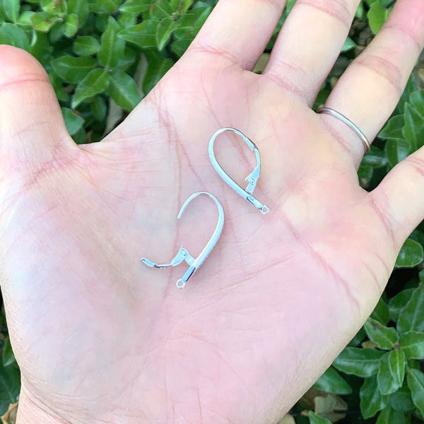 2 Pairs 925 Sterling Silver Fancy Leverback Earring Hooks, 18 Cubic Zirconia CZ, Tarnish Resistant Rhodium Plated, 18mm, SS9-3