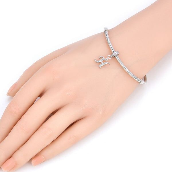 1pc 925 Sterling Silver Letter H, Alphabet Charm Pendant Drop, 18mm Long, Hole ID 4.5mm, EC3-A8