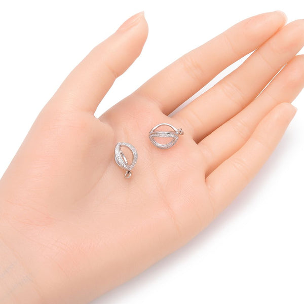 1pc Sterling Silver Hinged Necklace Shortener Enhancer Clasp, Cubic Zirconia CZ Diamond, Tarnish Resistant Rhodium Plated, Used for 8mm Beads, SS377