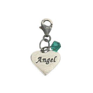 Clip On Solid Sterling Silver Love Heart Angel May Emerald Green Birthstone Charm