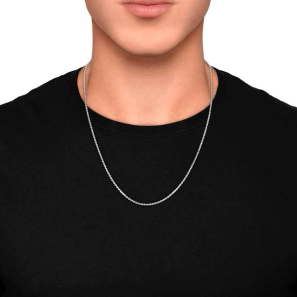 1pc 925 Sterling Silver Diamond-Cut Braided Rope Link Chain Necklace, Tarnish Resistant Rhodium Plated, 2mm, Thick Strong, Length Selections: 18/20/22/24/26 inch