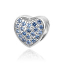 1pc 925 Sterling Silver Love Heart March Birthstone Bead Charm, Blue Aquamarine Cubic Zirconia CZ, 10mm, Hole ID 4.5mm, EC1-L3