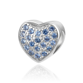 1pc 925 Sterling Silver Love Heart March Birthstone Bead Charm, Blue Aquamarine Cubic Zirconia CZ, 10mm, Hole ID 4.5mm, EC1-L3