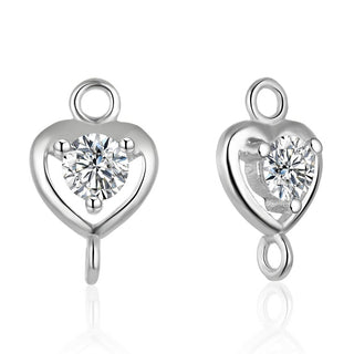 4pcs 925 Sterling Silver Fancy Heart Design Earring Jewelry Connectors, Cubic Zirconia CZ, Tarnish Resistant Rhodium Plated,12x7mm, SS36-BB