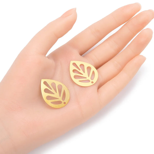 20pcs Raw Brass Leaf Pendant Drop Connector, Unplated/Uncoated, Size Selections: 13.8mm/30mm