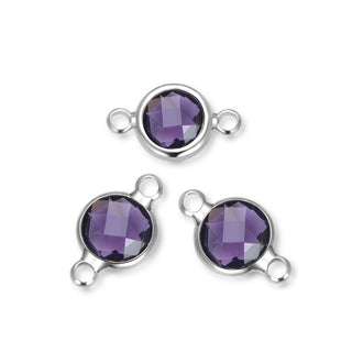 10pcs Grade A February Amethyst Purple Birthstone Links, Sterling Silver Plated Brass, Size Selections: 6mm/8mm