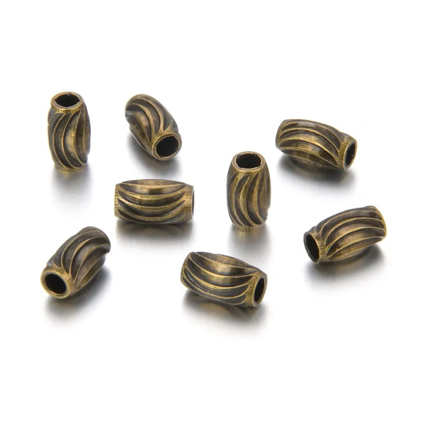 200pcs Small Corrugated Oval Beads, Antique Bronze Plated Brass, Tarnish Resistant, 7mm, Hole ID 1.2mm, CF125