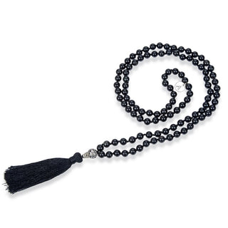 Adabele Premium 108 Mala Bead Black Tassel Necklace, 8mm Natural Black Obsidian Gemstone, Tibetan Buddhist Japa Prayer Beaded Jewelry RGN5