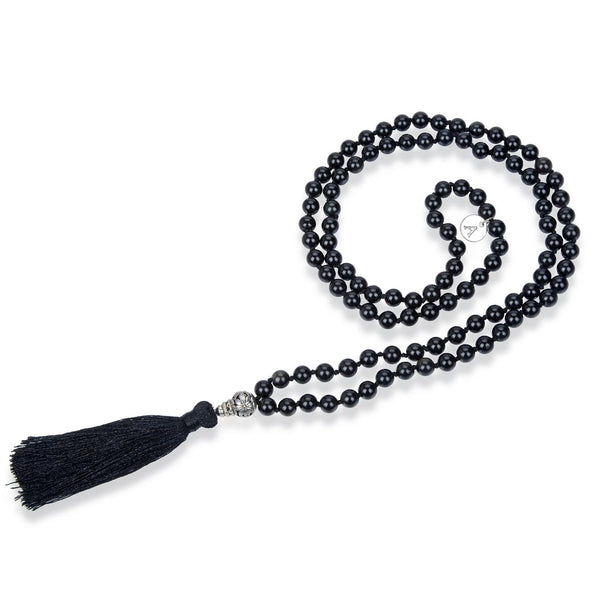Adabele Premium 108 Mala Bead Black Tassel Necklace, 8mm Natural Black Obsidian Gemstone, Tibetan Buddhist Japa Prayer Beaded Jewelry RGN5