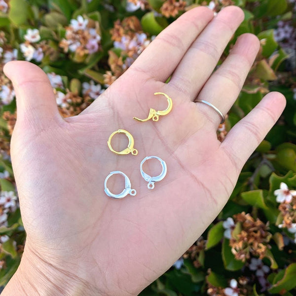 10pcs 925 Sterling Silver Round Hoop Huggies, Leverback Earring Hooks, Real 18K Yellow Gold Plated, Closed Ring, 12mm, SS88-2