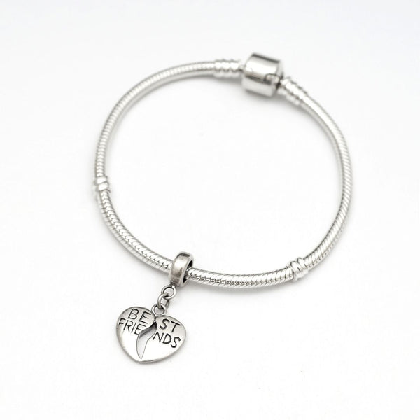 1pc Solid 925 Sterling Silver Best Friend Heart Bead Charm, Compatible with Pandora All Other Charm Bracelet, EC109