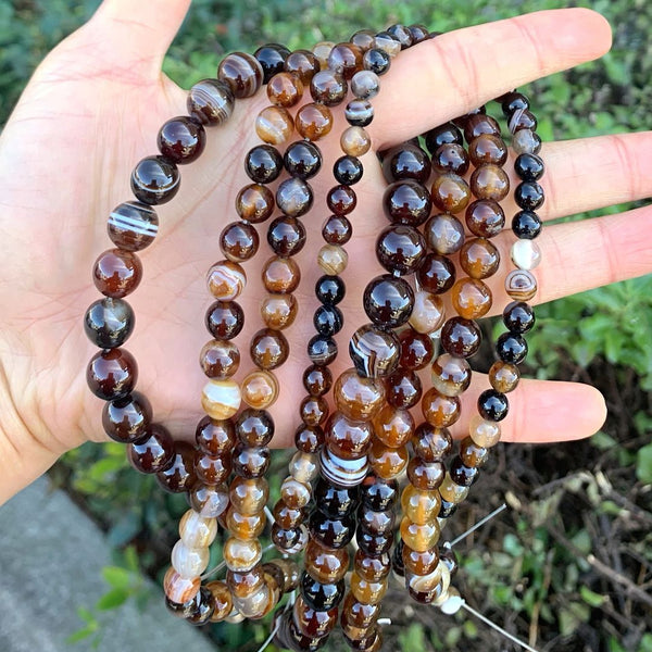 AAA Natural Banded Brown Agate Gemstone Round Beads, 15 Inch/1 Strand, Size Selections: 4mm/6mm/8mm/10mm
