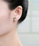 1 Pair 925 Sterling Silver August Green Birthstone Round Cut Stud Earrings, 8mm/2 Carat Cubic Zirconia CZ Created Green Peridot Stone, SSE49-8