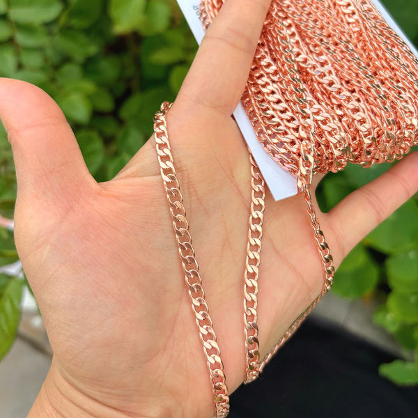 33 Feet Diamond Cut Curb Cuban Copper Chain Link, Bright Coppery, 7.2x5mm Large, CW10-L2