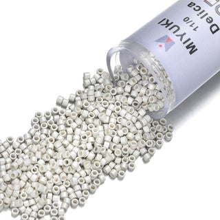 7.5g Miyuki Delica 11/0 Seed Beads, Opaque Matte Silver Plated DB551F