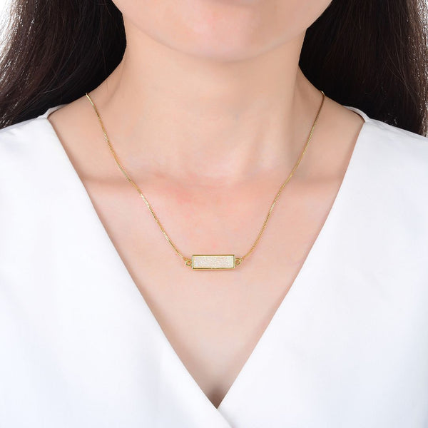 1pc Natural Druzy Crystal Pendant Necklace, Clear AB Bar Gemstone Pendant, 18 inch Gold Plated Stainless Steel Chain, GGP24-5