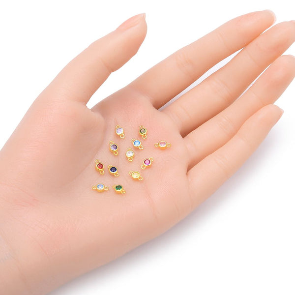 2pcs 925 Sterling Silver 4mm Tiny July Birthstone Links, Real 18K Yellow Gold Plated, Ruby Red Cubic Zirconia Gemstone Connector, SXP5-7